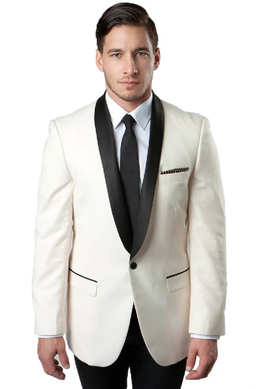 Men's One Button Shawl Lapel Dinner Jacket in Ivory & Black Confident Men's High Confident Men's High