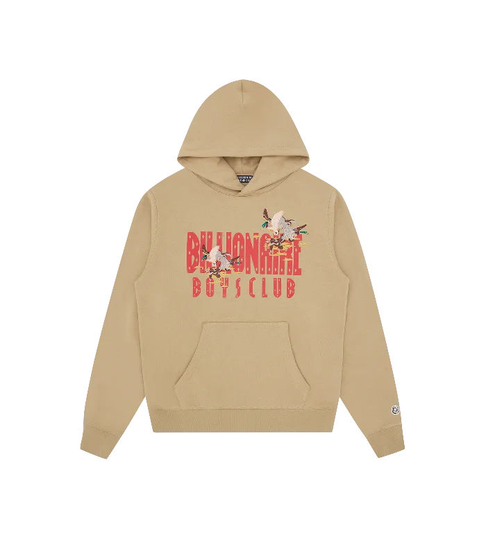 DUCK EMBROIDERED STRAIGHT LOGO POPOVER HOOD - LIGHT KHAKI Streetwear Style Streetwear Style