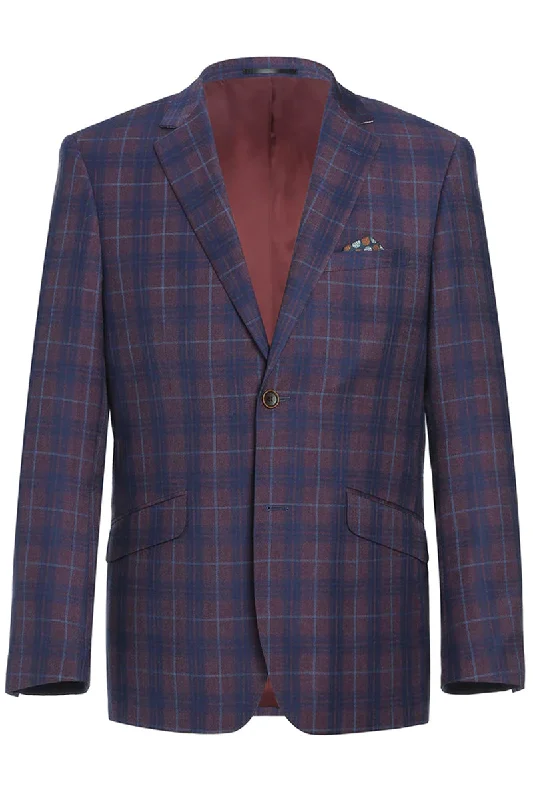 Mens Slim Fit Two Button Sport Coat Blazer in Purple & Blue Windowpane Plaid Elegant Men's Formal  Elegant Men's Formal 