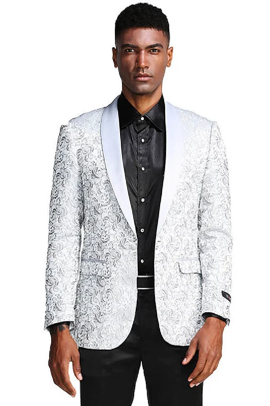 Men's Slim Fit Wedding & Prom Tonal Paisley Tuxedo Jacket in Silver Grey Modern Men's Tech Modern Men's Tech