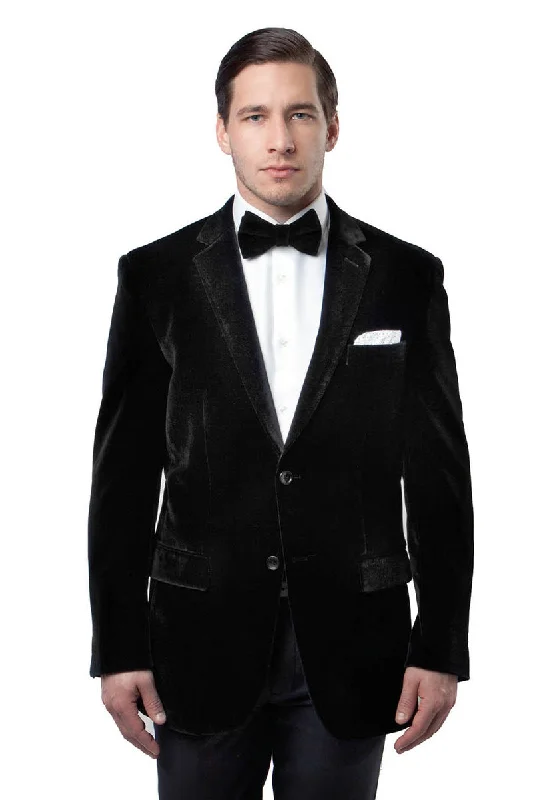 Men's Two Button Classic Velvet Blazer in Black Artistic Men's Hand Artistic Men's Hand