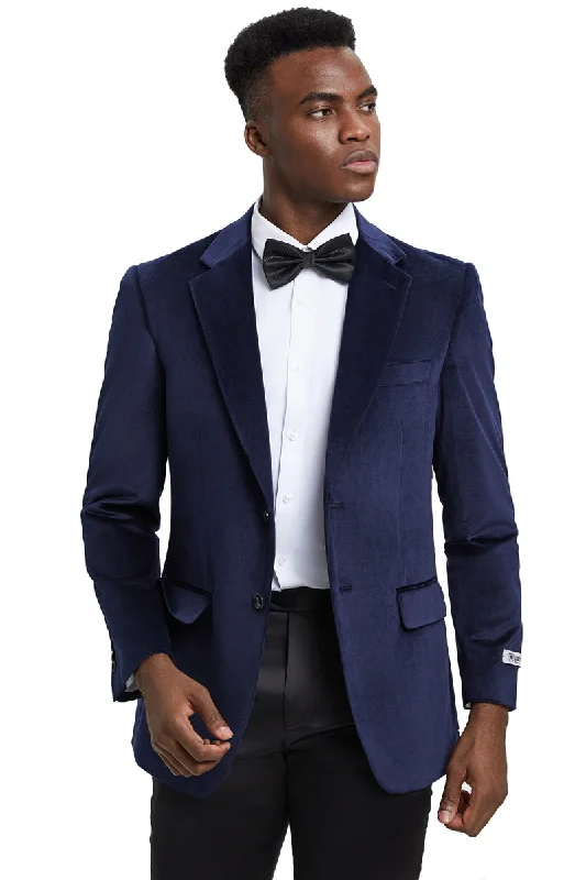 Men's Stacy Adams Modern Fit Velvet Blazer in Navy Blue Adventure Adventure