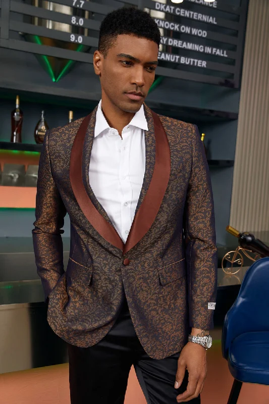 Men's Stacy Adam's Slim Fit Paisley Prom Tuxedo in Brown Unique Men's Patch Unique Men's Patch