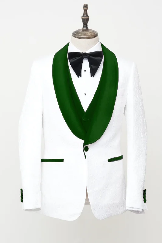 Men's Vested White Paisley Wedding & Prom Tuxedo with Hunter Green Velvet Lapel Bold Men's Animal Bold Men's Animal