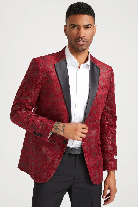 Men's Stacy Adam's Paisley Velvet Prom & Wedding Tuxedo Jacket in Red Youthful Men's Anime Youthful Men's Anime