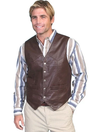 SNAP FRONT LEATHER VEST Polished Men's Satin Polished Men's Satin