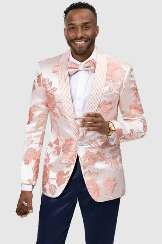 Mens Modern Pink Satin Paisley Prom Tuxedo Dinner Jacket Dynamic Men's Glow Dynamic Men's Glow