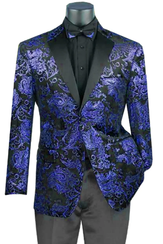 Mens Paisley Velvet Foil Smoking Jacket Tuxedo in Royal Blue Earthy Men's Sustainable  Earthy Men's Sustainable 