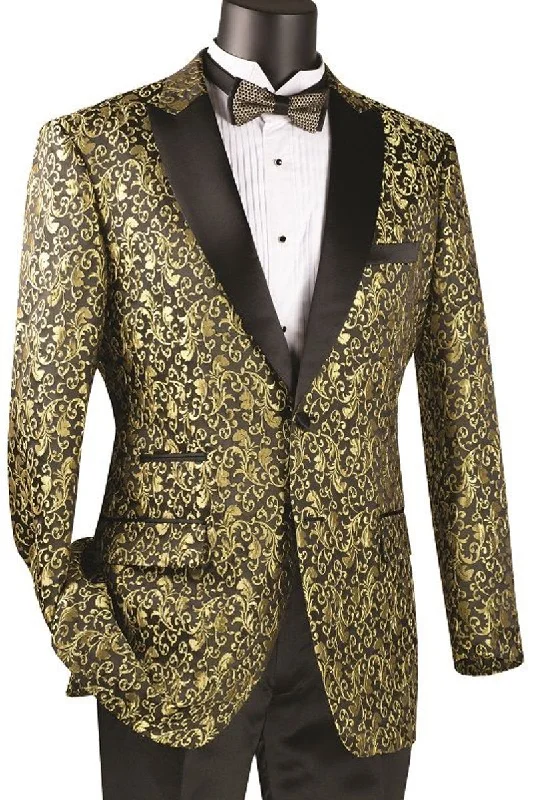 Mens Paisley Embroidered Regular Fit Sport Coat Tuxedon in Gold Stylish Men's Neon Stylish Men's Neon