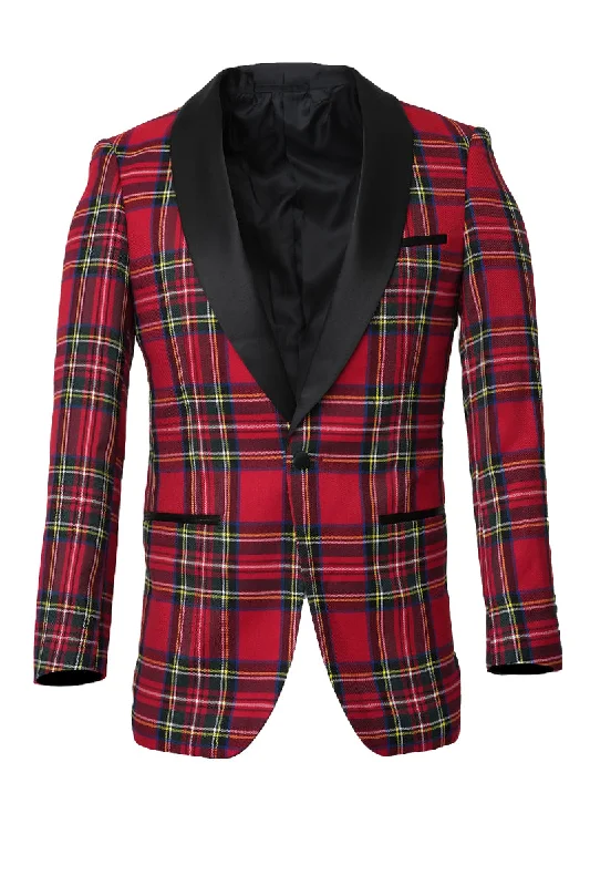 Men's Christmas Holiday Tuxedo Jacket Blazer in Red Tartan Plaid Modern Men's  Modern Men's 