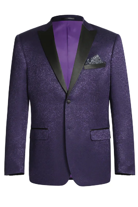 Mens Two Button Peak Lapel Paisley Prom Tuxedo Blazer in Purple Sporty Men's Athleisure  Sporty Men's Athleisure 