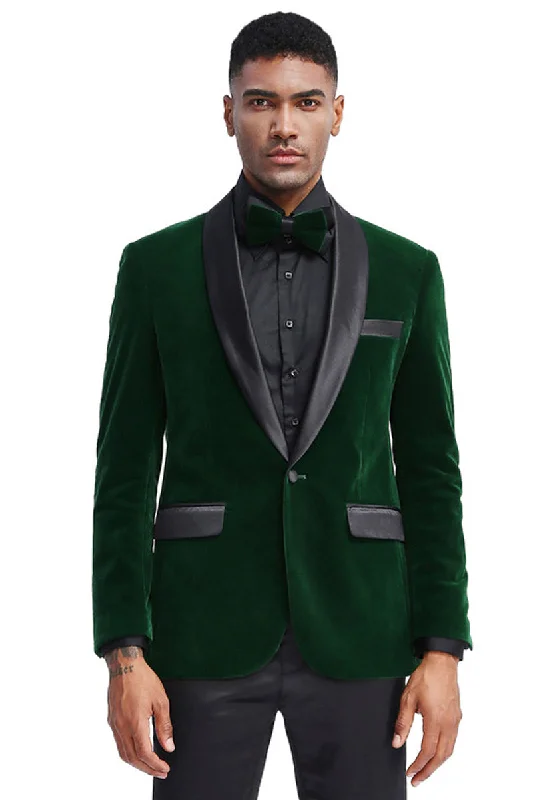 Men's Slim Fit Shawl Lapel Velvet Wedding & Prom Tuxedo Jacket in Hunter Green Youthful Men's Anime Youthful Men's Anime