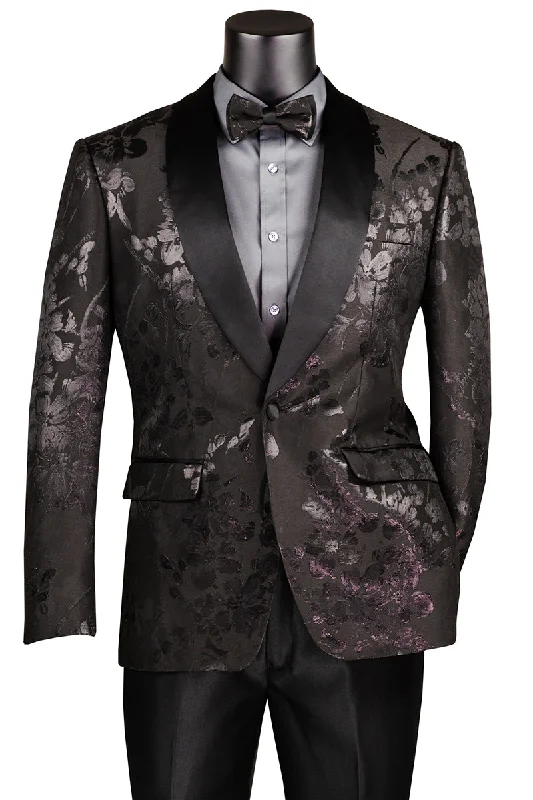 Men's Shiny Foil Floral Paisley Prom & Wedding Tuxedo Jacket in Black Elegant Men's Cashmere Elegant Men's Cashmere