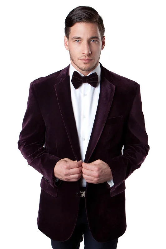 Men's Two Button Classic Velvet Blazer in Burgundy Artistic Men's Avant Artistic Men's Avant