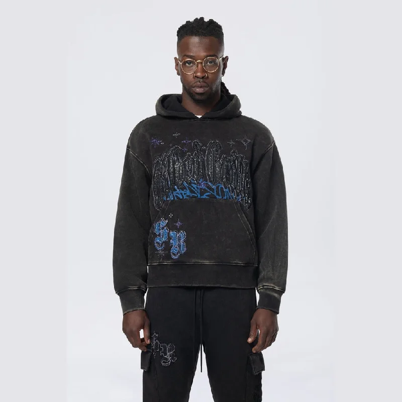 Dropped Shoulder Rhinestone Dystopia Hoodie - Black Practical Men's Multi Practical Men's Multi