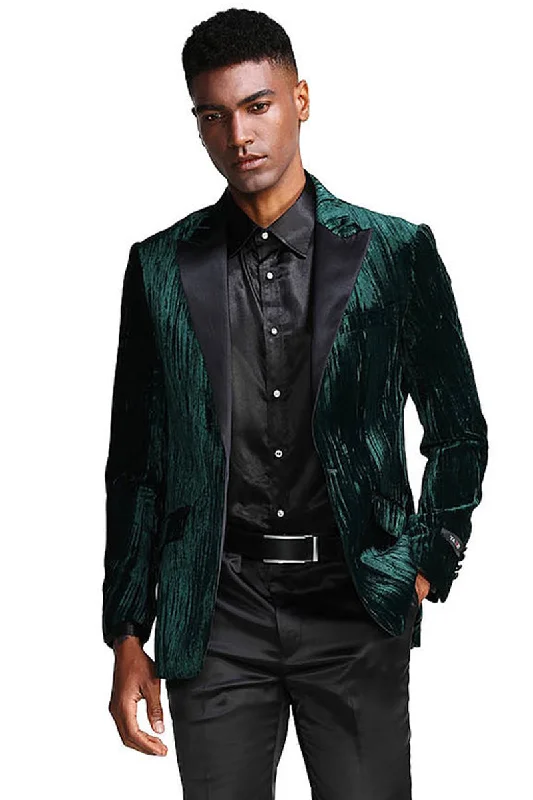 Men's Textured Velvet Prom Tuxedo Jacket in Hunter Green Bold Men's Statement Bold Men's Statement