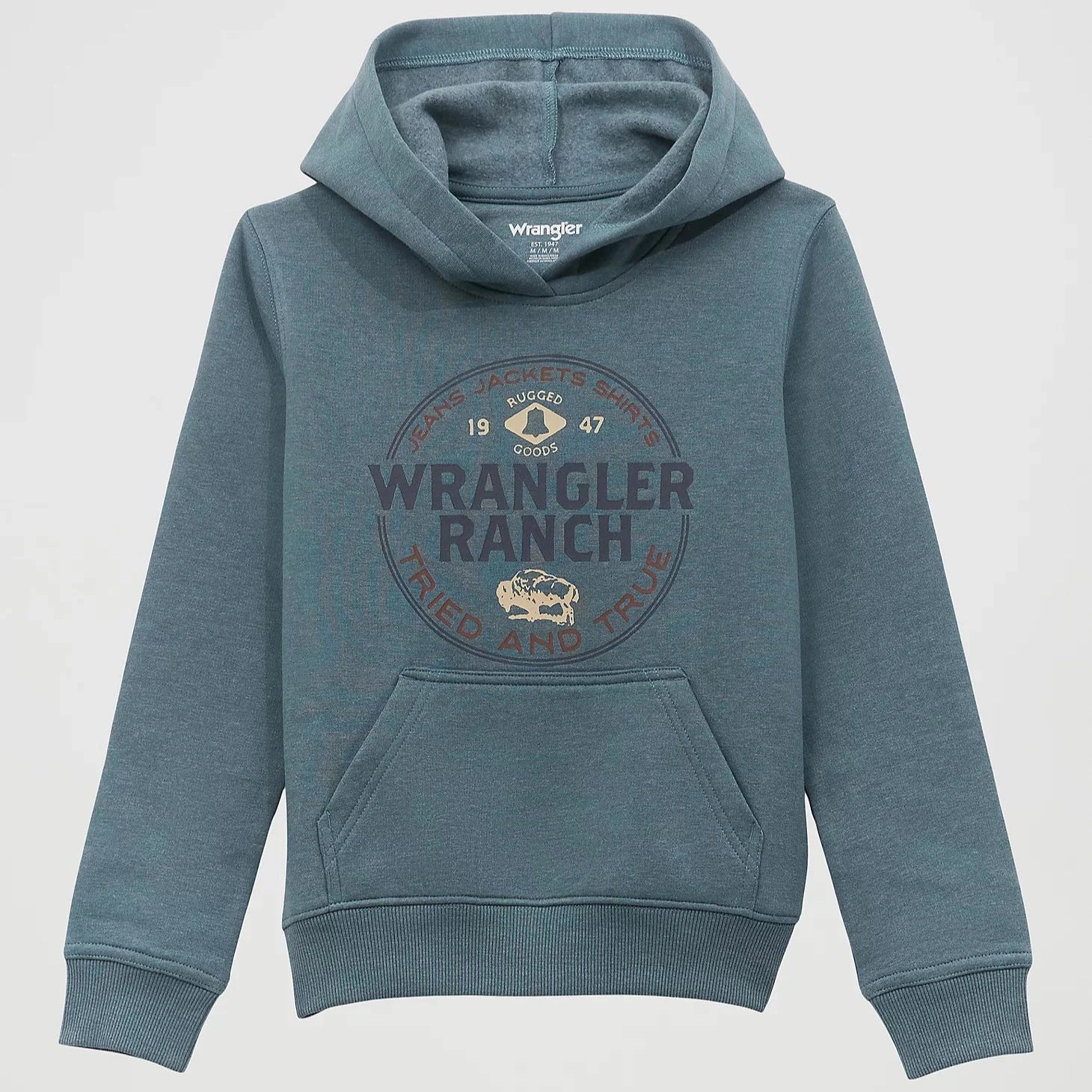 Wrangler Boy's 1947 Logo Pullover Hoodie in Goblin Blue Minimalist Men's Casual  Minimalist Men's Casual 