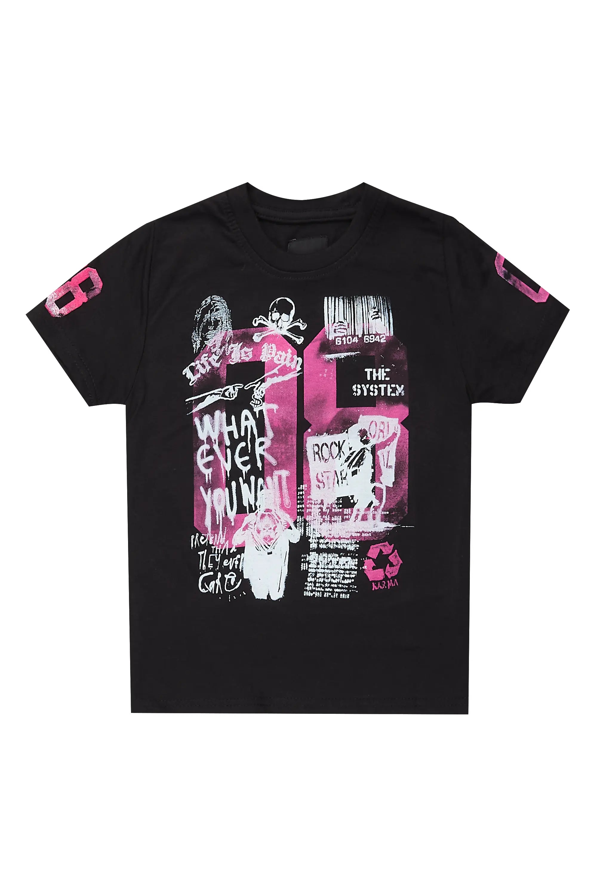 Girls Kammy Black/Pink  Graphic T-Shirt Hip Men's Urban