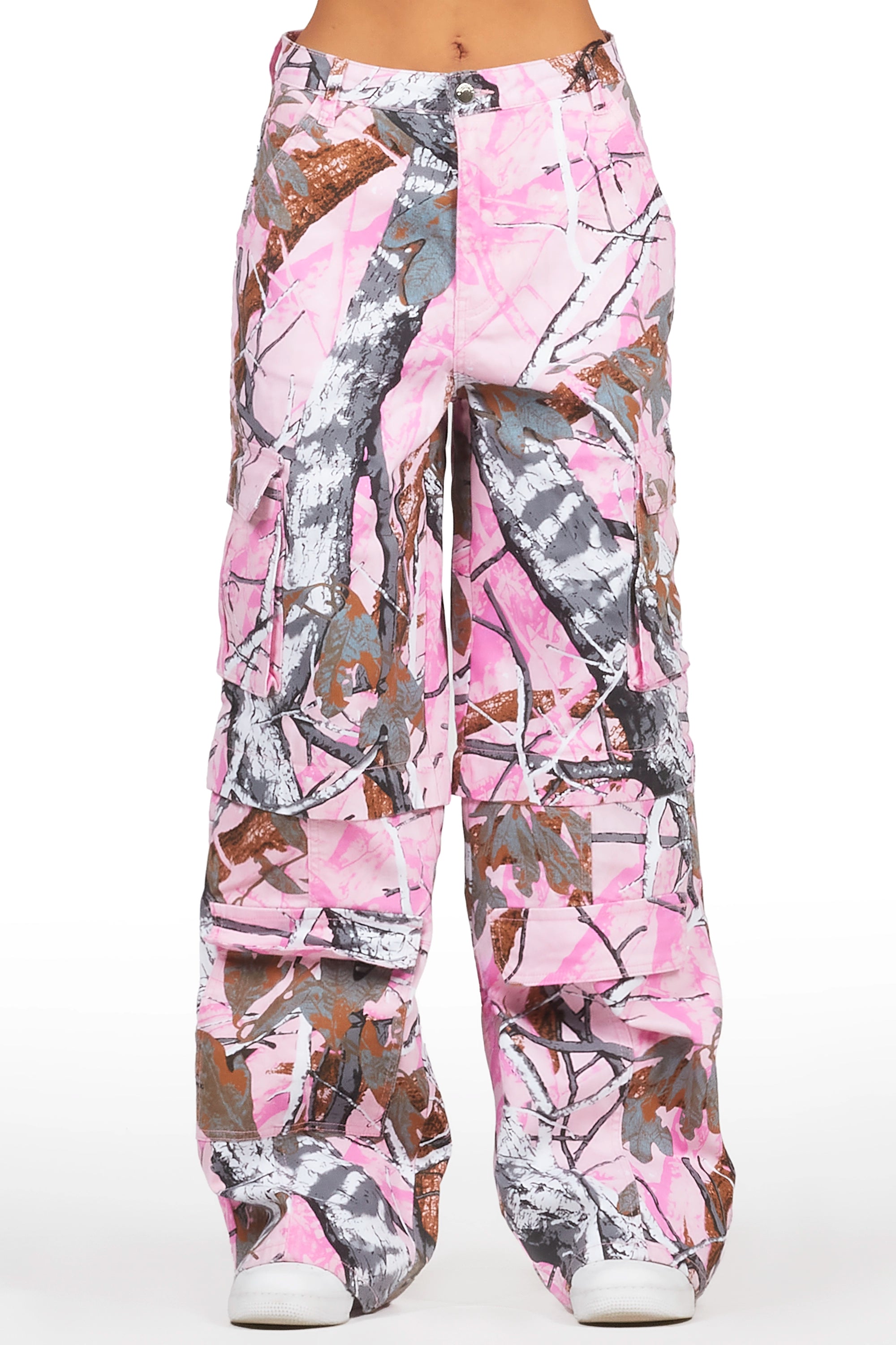 Precious Pink Tree Camo Baggy Stacked Jean Sleek Men's Metallic