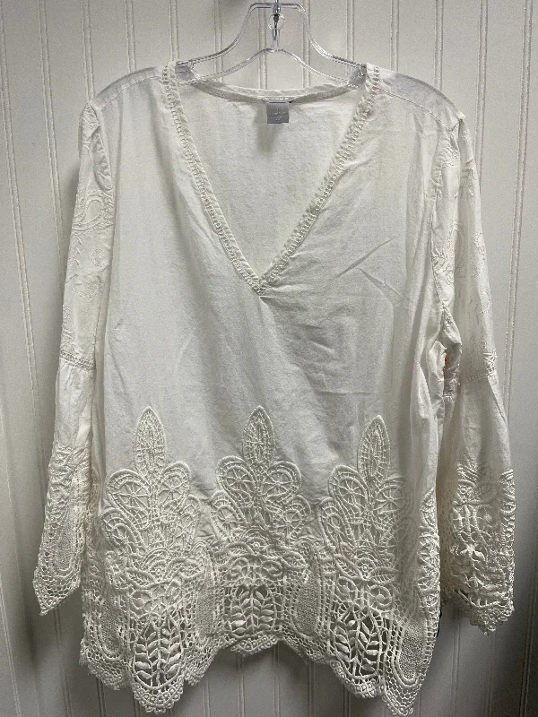 Top Long Sleeve By Chicos In White, Size: M Earthy Men's Hemp