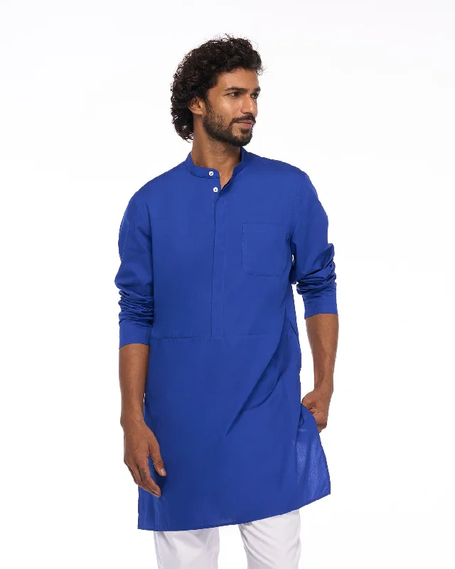 Chest Pocket Kurta - Cobalt Blue Cclassic Men's Tweed