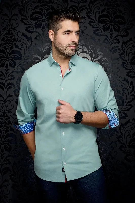 AU NOIR | Long Sleeve Shirt | Rosmarino Green Stylish Men's Tropical 