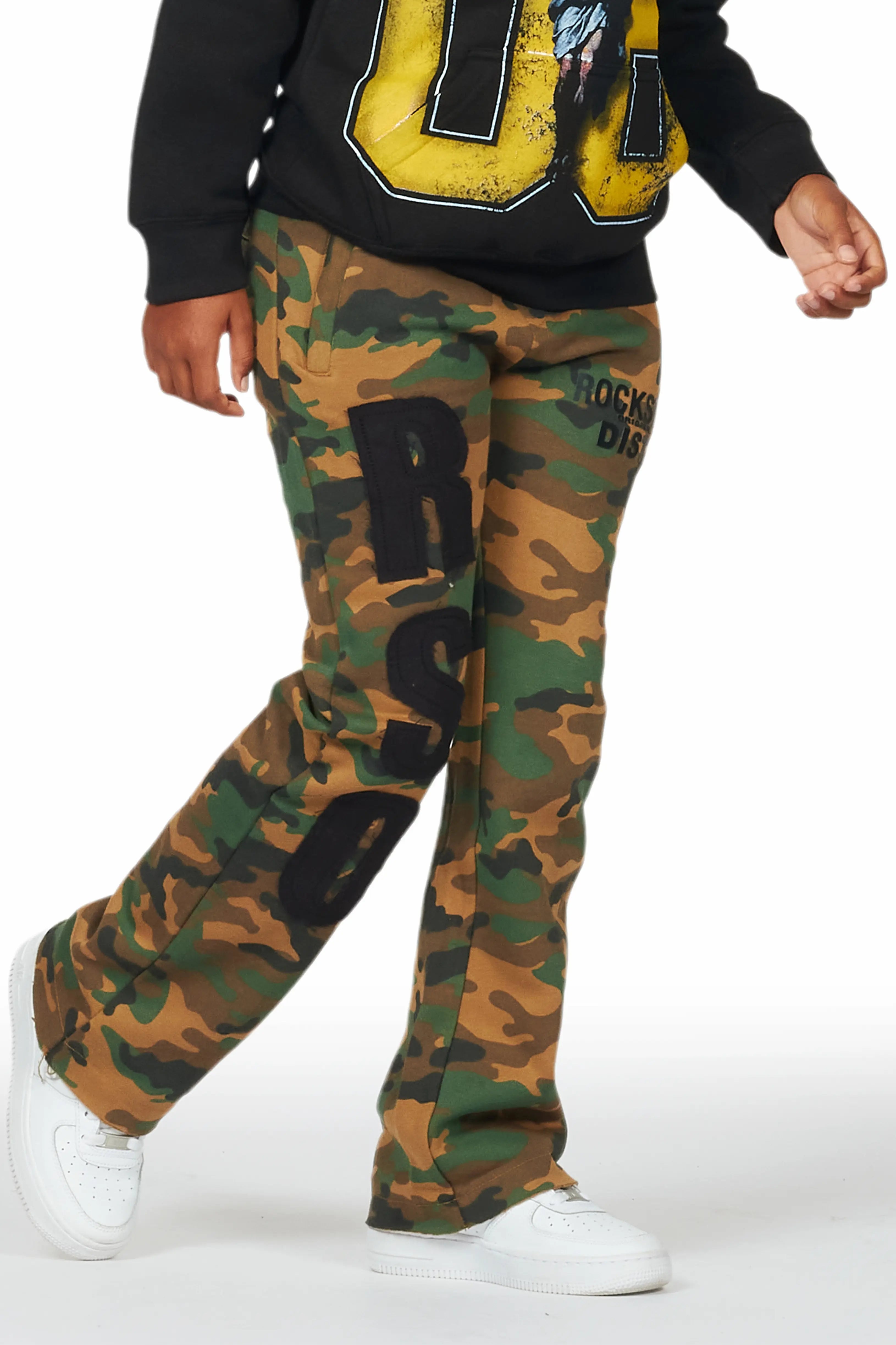 Boys Bansi Faded Camo Stacked Trackpant Laid