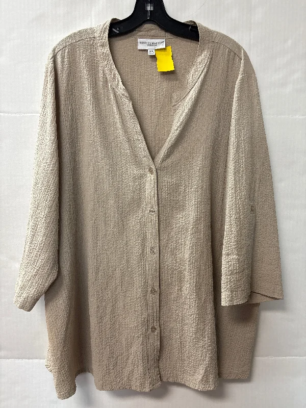 Top 3/4 Sleeve By Rebecca Malone In Tan, Size: 2x Cool Men's Distressed