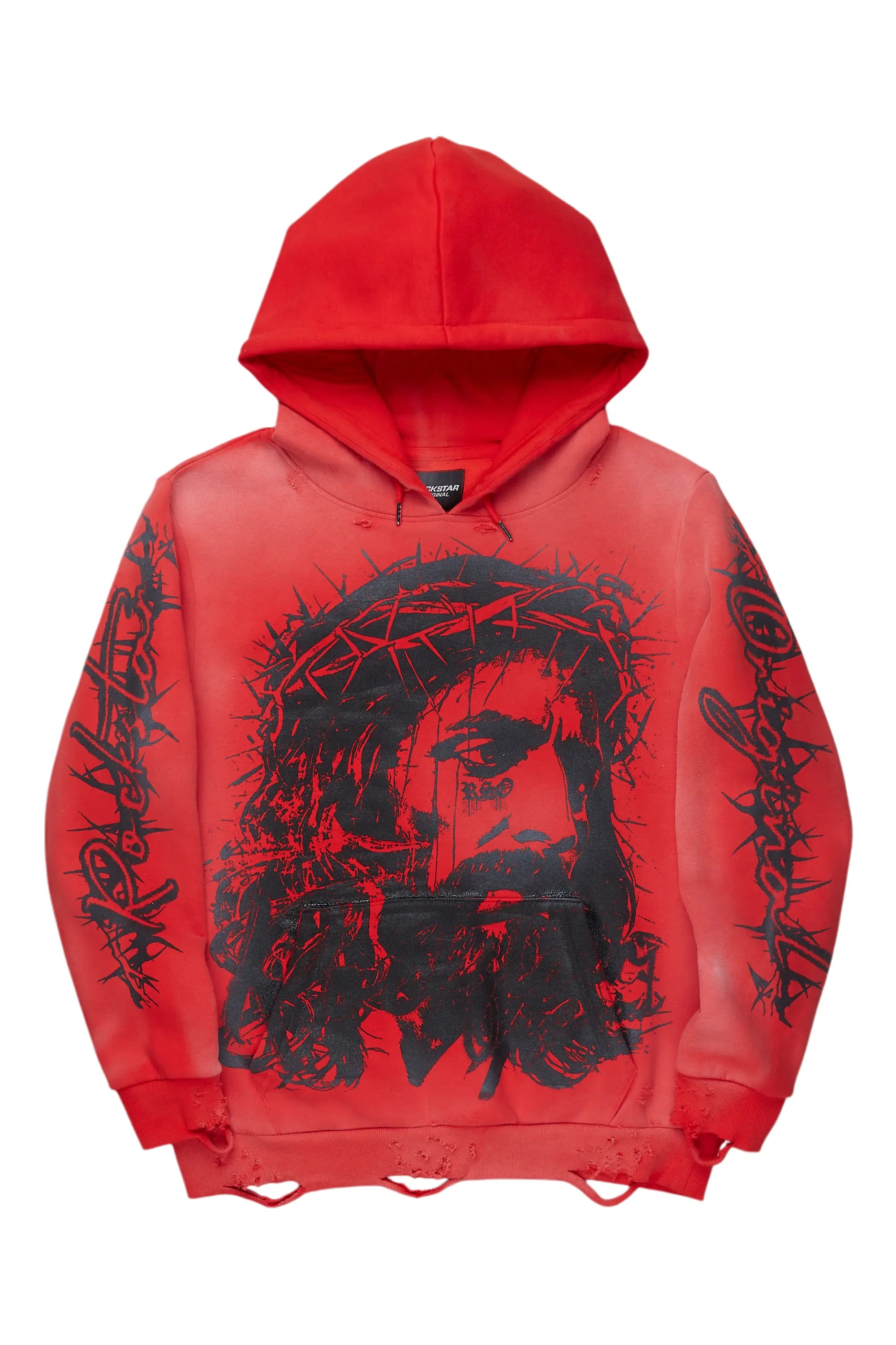 Bedros Red Graphic Distressed Hoodie Refined Men's Hand