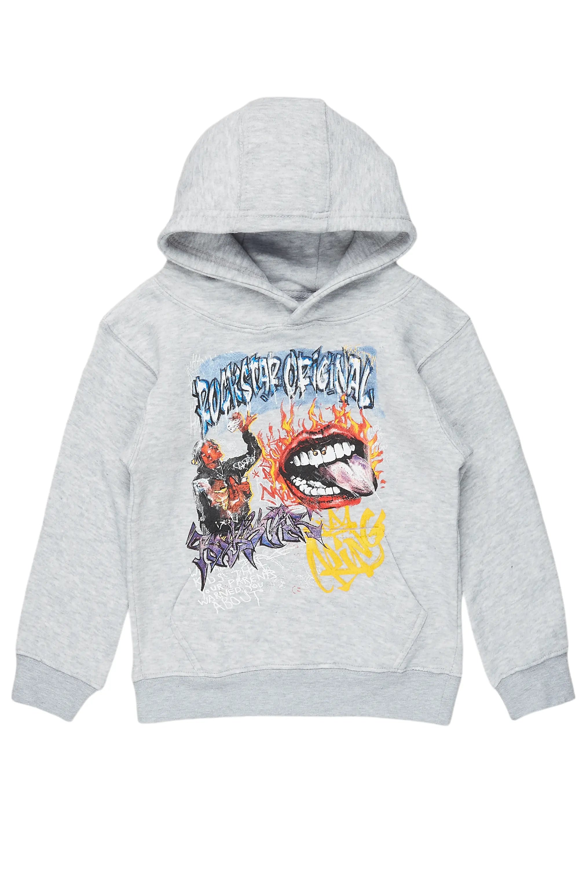 Boys Yooz Grey Graphic Hoodie Cool Men's Distressed