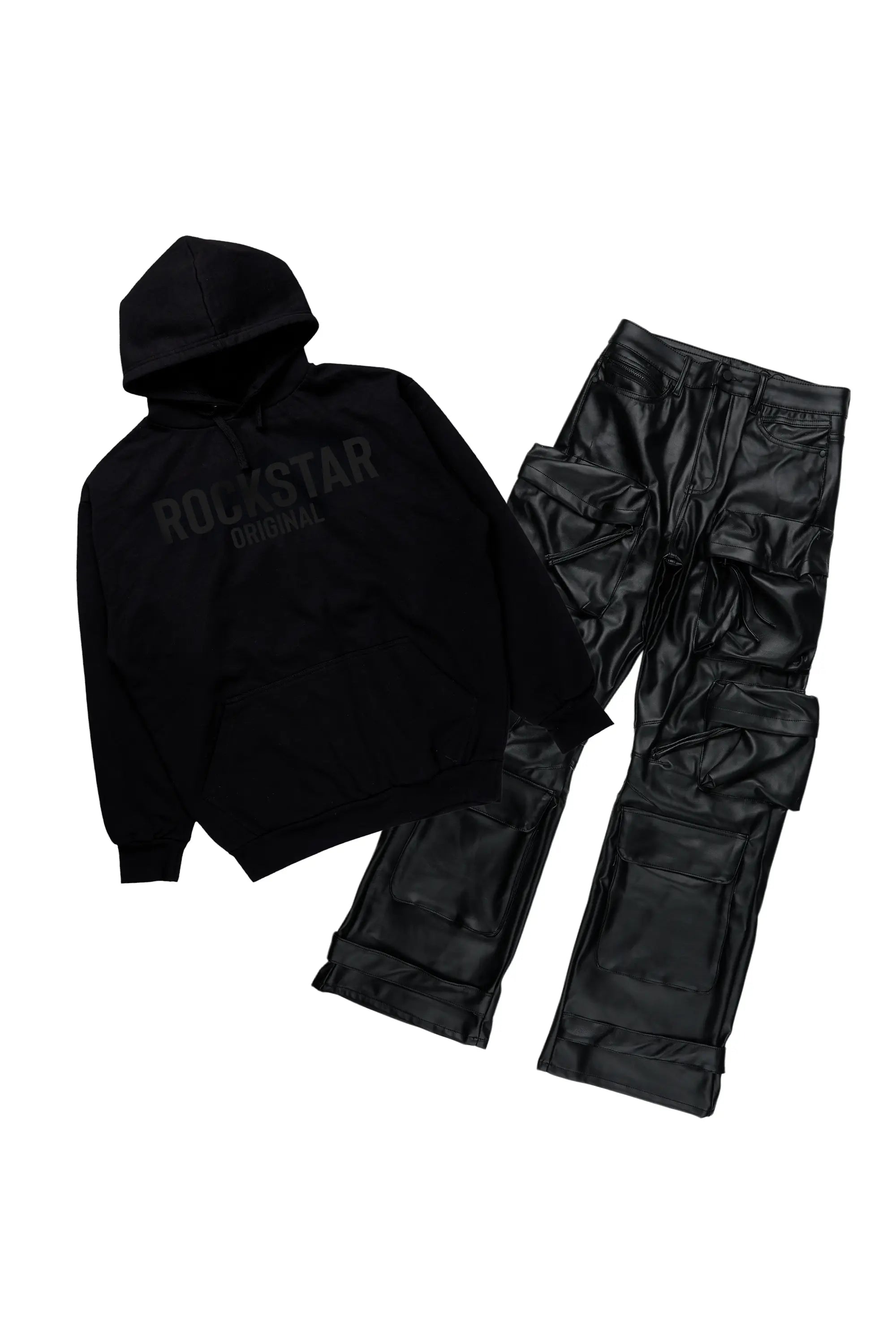 Sana Black Hoodie/Baggy Fit PU Jean Bundle Hip Men's Urban