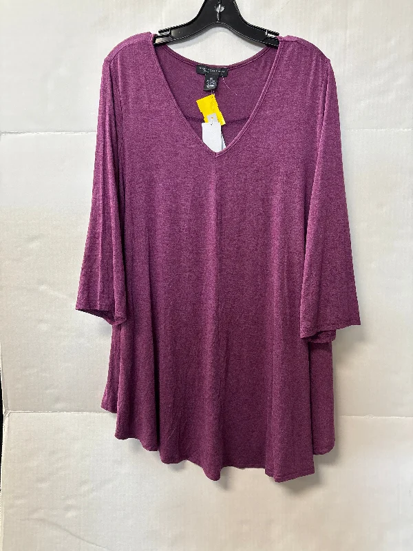 Top 3/4 Sleeve By Joan Vass In Purple, Size: 2x Casual Men's Short