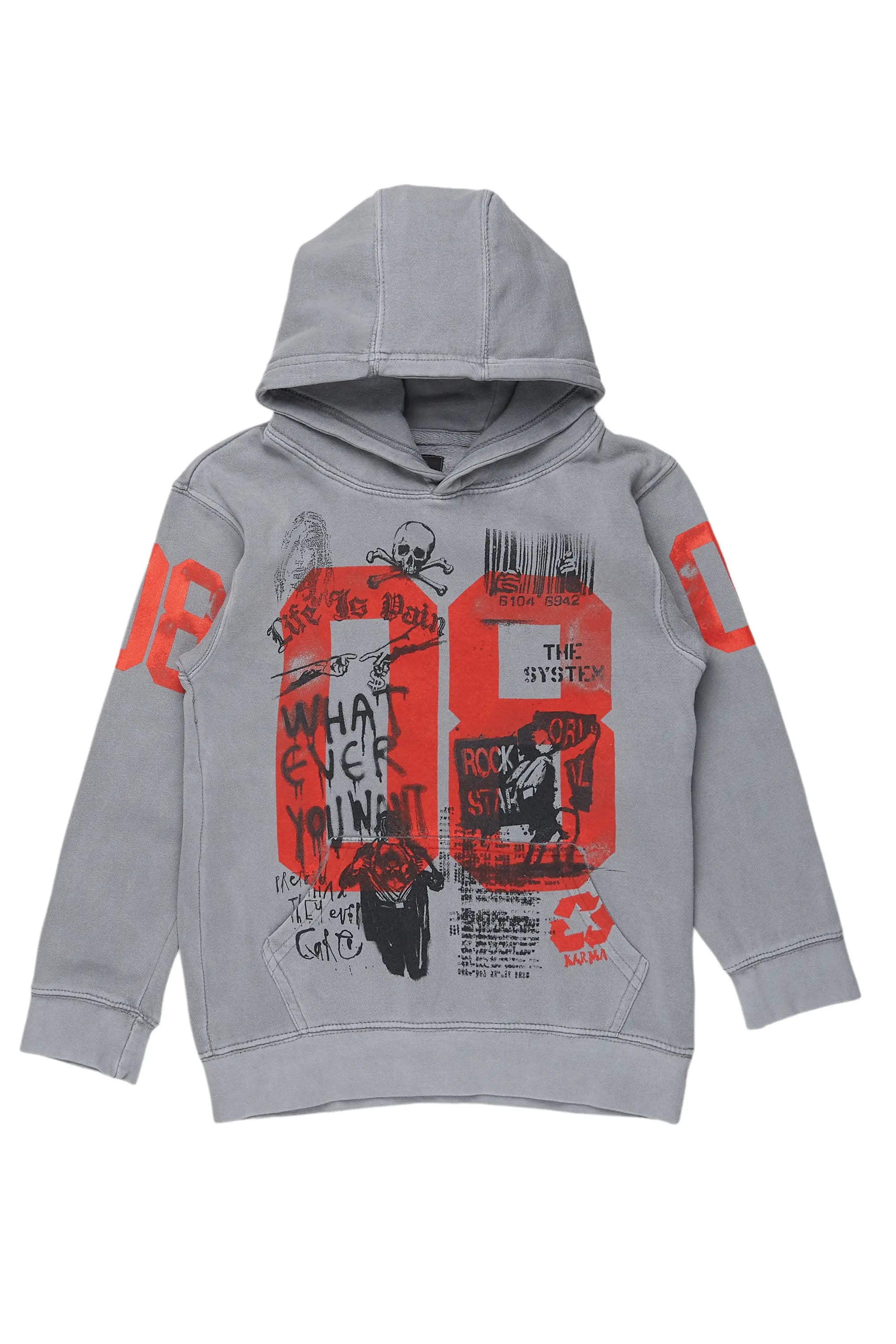 Boys Beau Vintage Grey Graphic Hoodie Dynamic Men's High