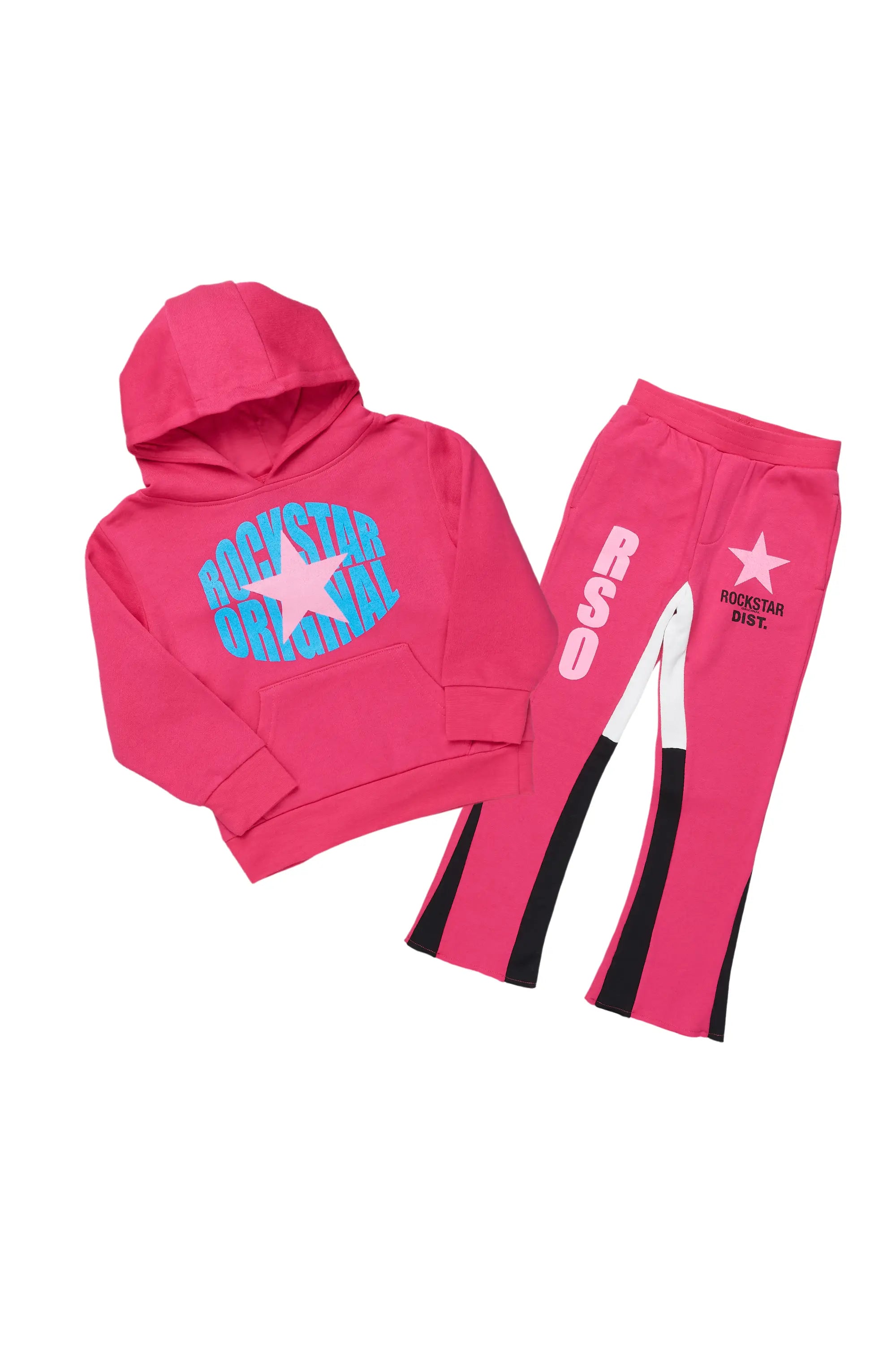 Girls Mia Fuchsia Stacked Pant Set Streetwear Style