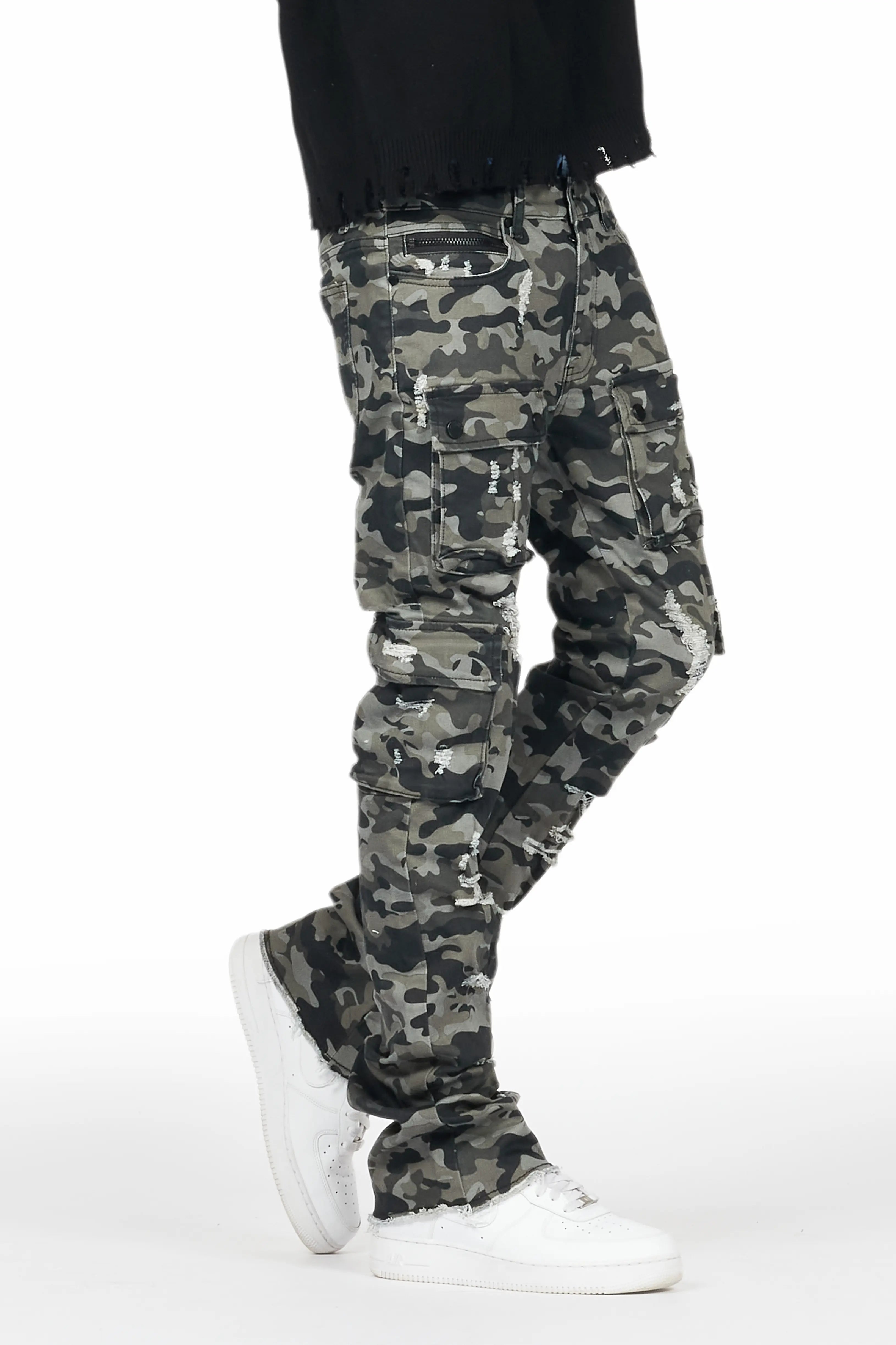 Zaid Grey Camo Stacked Flare Jean Refined Men's Velvet