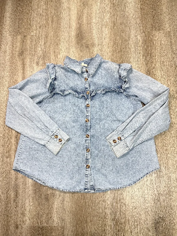 Top Long Sleeve By Aaron and Amber In Blue Denim, Size: S Tailored