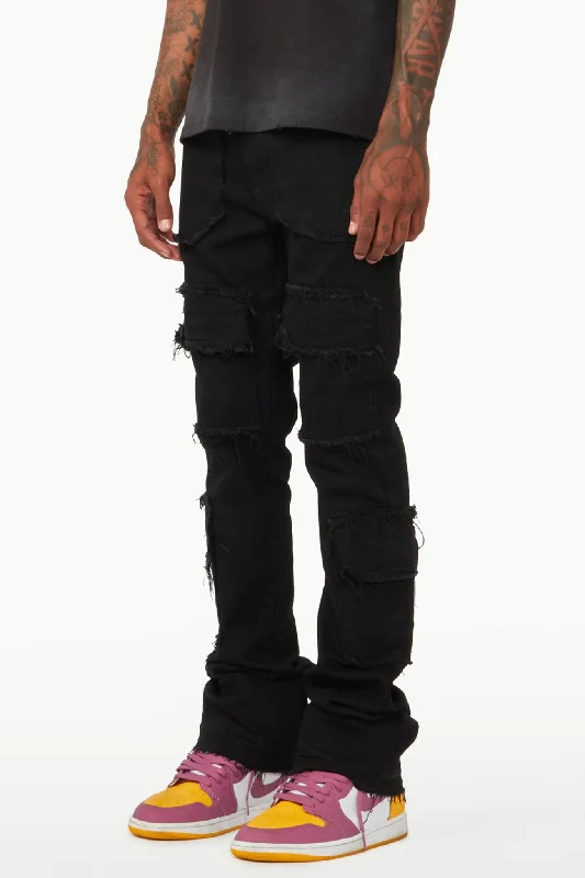 Tyrell Black Stacked Flare Cargo Jean Dynamic Men's Glow