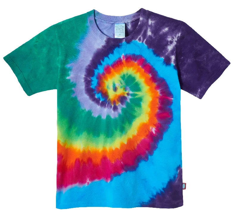 Boys Tie-Dye Soft Organic Cotton Jersey Short Sleeve Crew Tee  | Rainbow Spiral Preppy Men's College