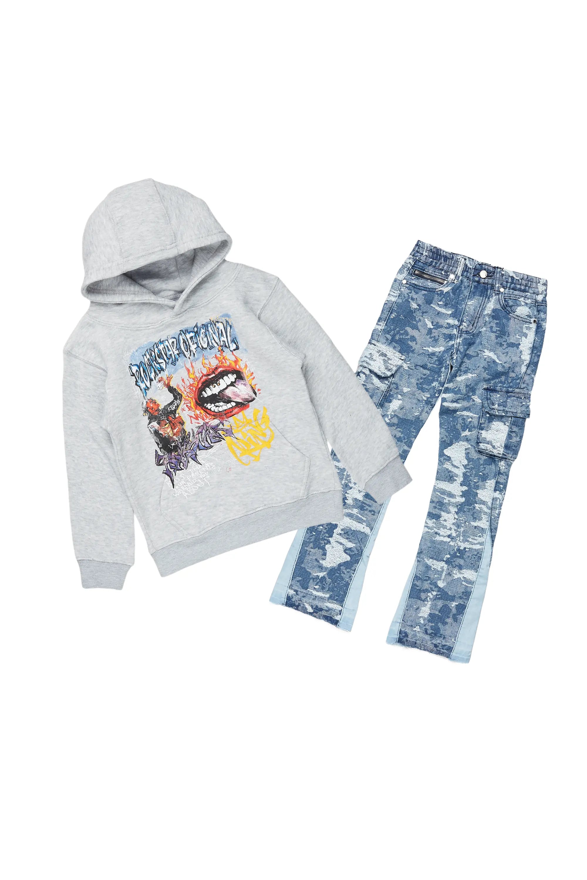 Boys Yooz Grey Hoodie/Stacked Flare Jean Set Earthy Men's Sustainable 