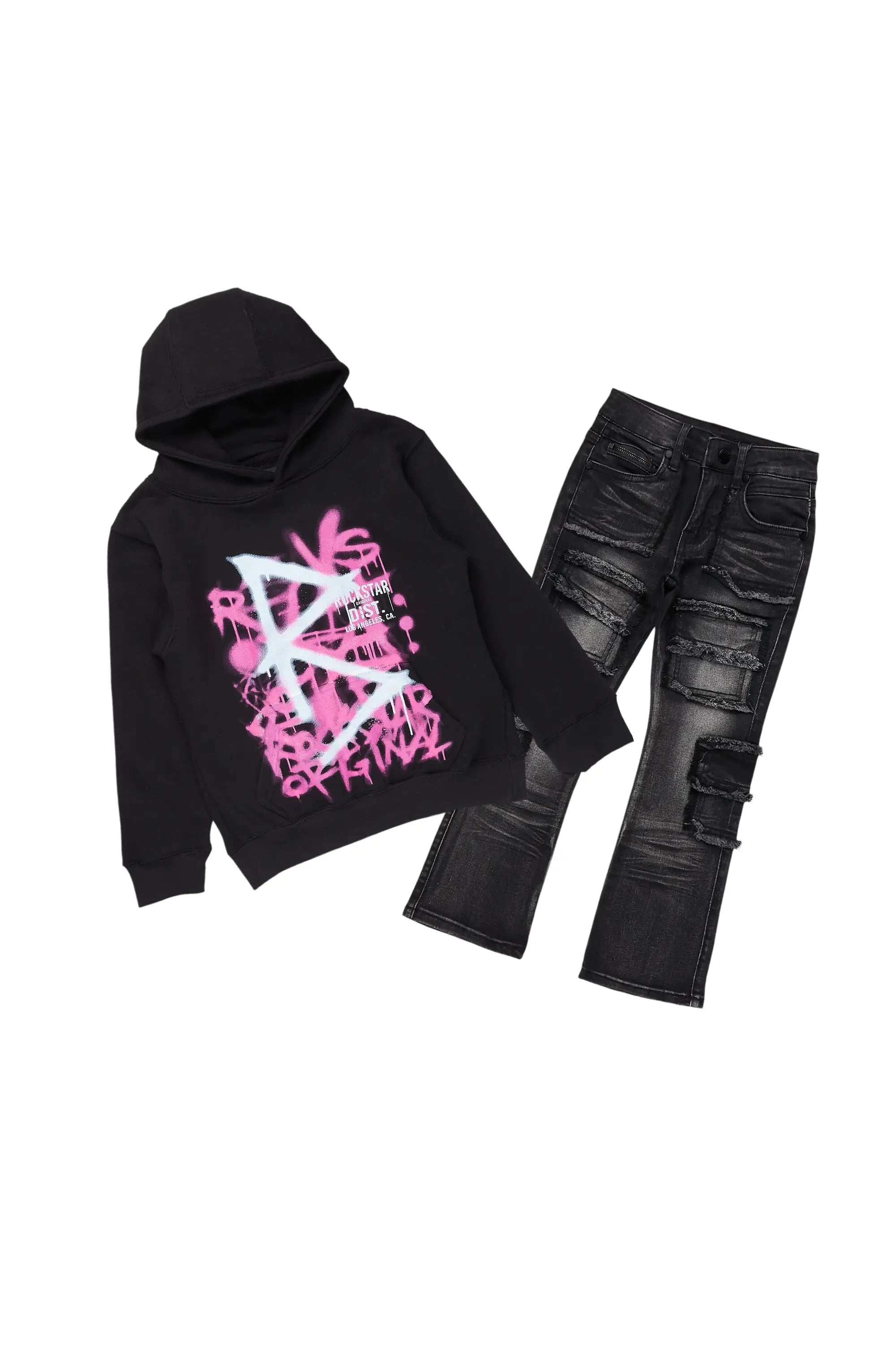 Girls Nahomy Black Hoodie/Slim Fit Jean Set Confident Men's Power