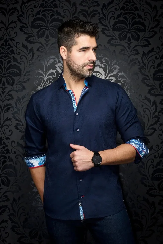 AU NOIR | Long Sleeve Shirt | Adjani Navy Hip Men's Urban