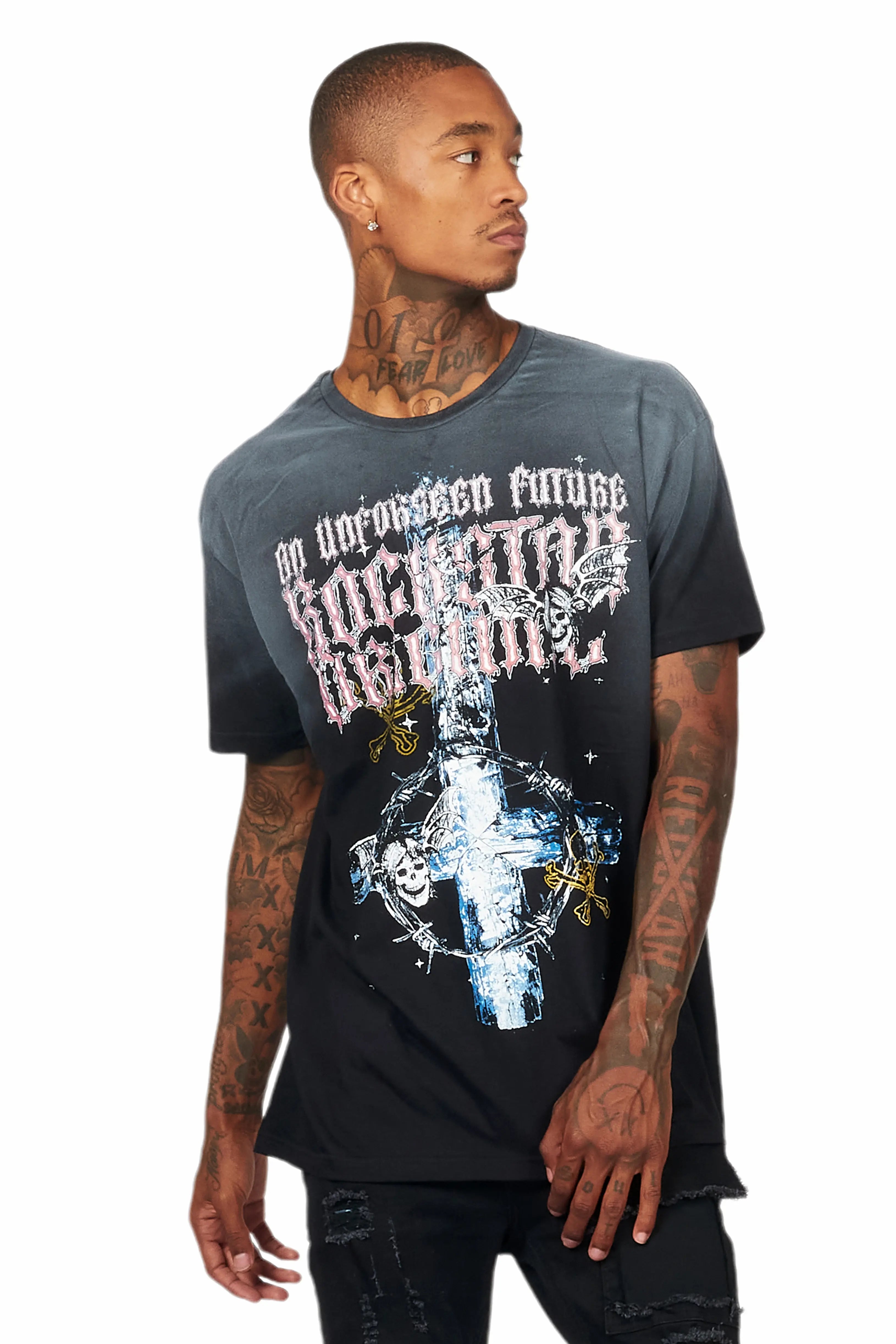 Hagan Black Graphic Oversized T-Shirt Masculine Men's 