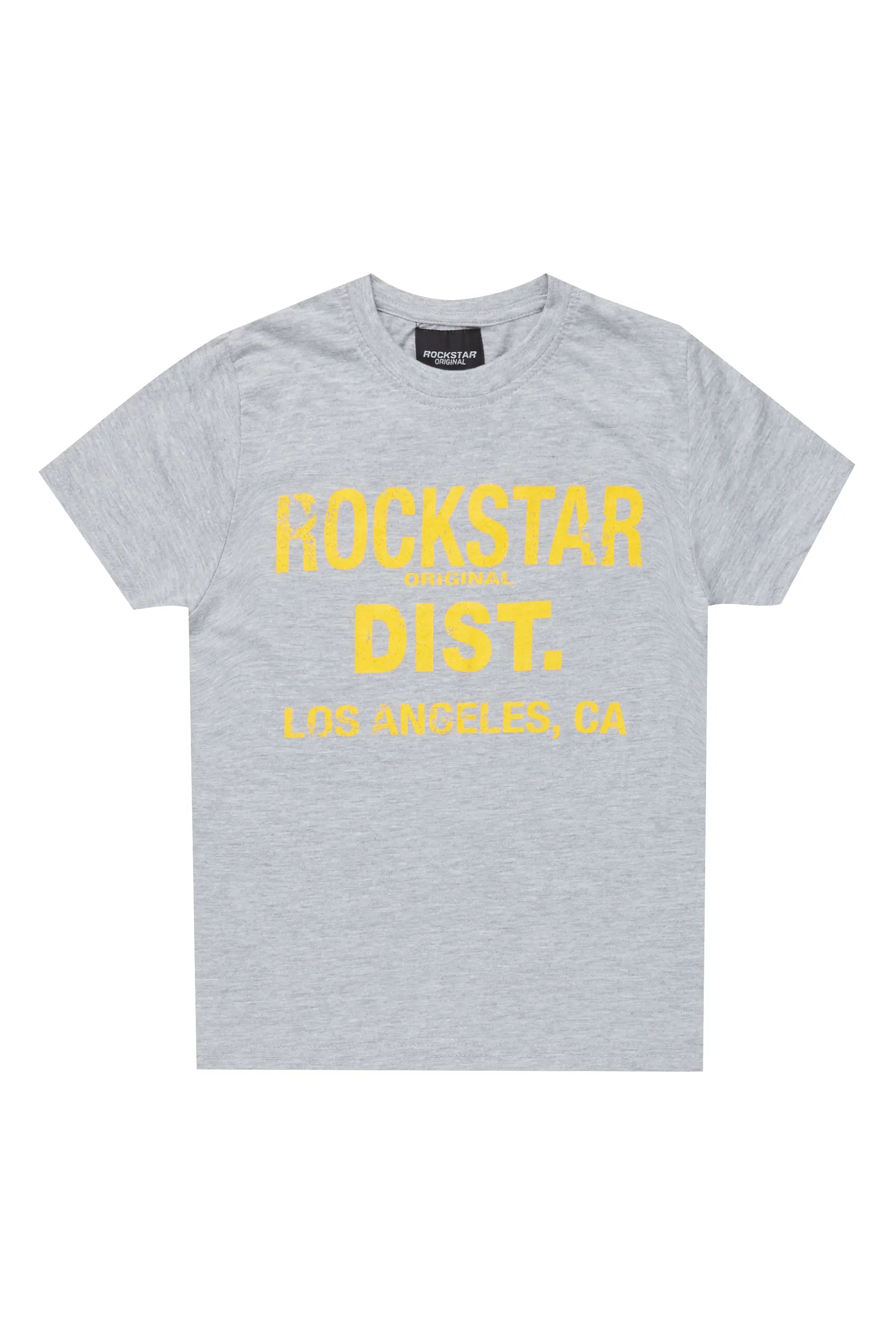 Boys Koen Grey/Yellow Graphic T-Shirt Preppy Men's College