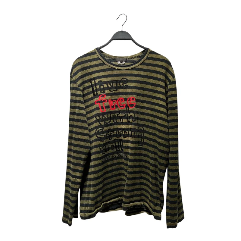 COMME des GARCONS/LS T-Shirt/L/Cotton/GRN/Stripe/ Monochromatic All