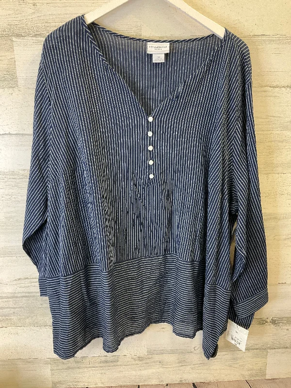 Top Long Sleeve By Liz Claiborne In Blue & White, Size: 3x Adventure