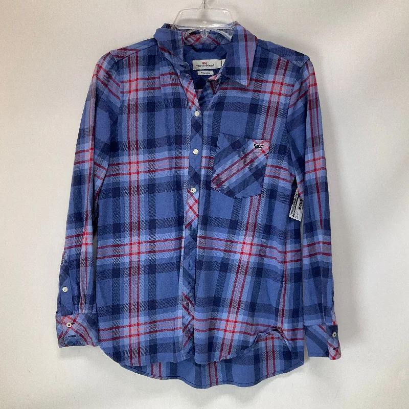 Top Long Sleeve By Vineyard Vines In Plaid Pattern, Size: 2 Casual Men's Japanese 