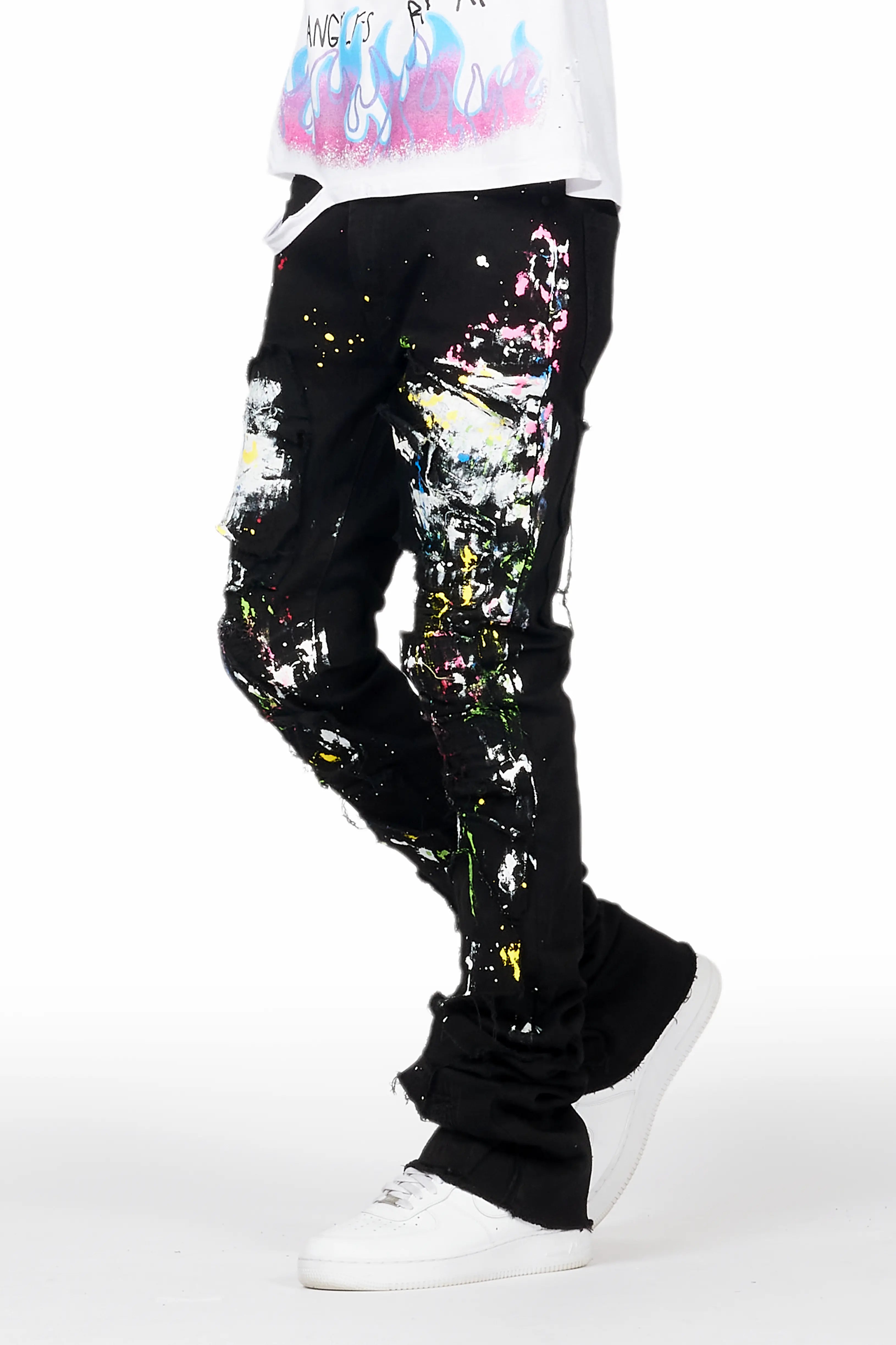 Dallon Black Painter Super Stacked Flare Jean Modern Men's Tech