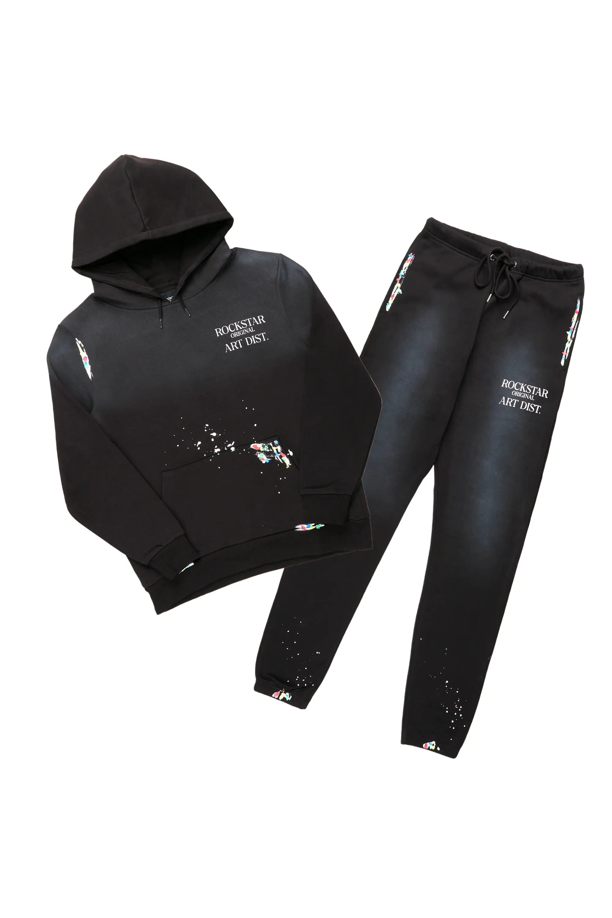 Rockstar Art Dist. Black Relaxed Fit Track Set Refined Men's European