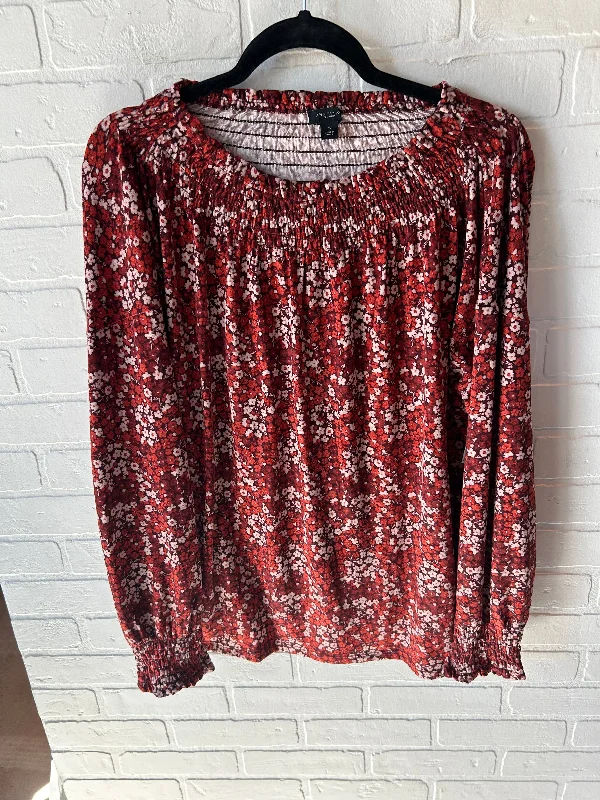 Top Long Sleeve By Ann Taylor In Orange & Red, Size: Xl Lumberjack