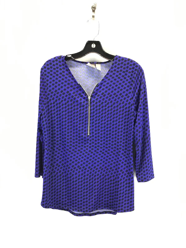 Top 3/4 Sleeve By Chicos In Black & Blue, Size: M Adventure